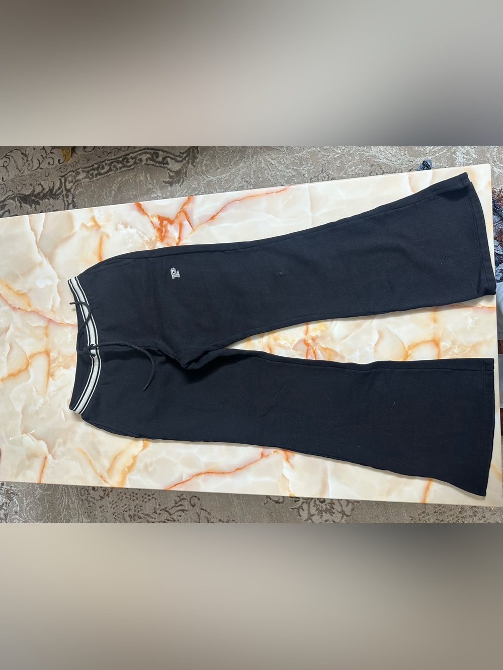 PINK Victoria's Secret Black Flared Sweatpants with Striped Waistband
